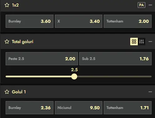 Cote pariuri Burnley vs Tottenham la Don