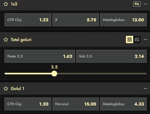 Cote pariuri CFR Cluj vs Metaloglobus la Don