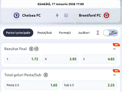 Cote pariuri Chelsea vs Brentford oferite de Betano