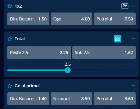 Cote pariuri Dinamo București - Petrolul Ploiești la Mr Bit