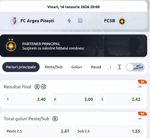 Cote pariuri FC Argeș vs FCSB la Betano