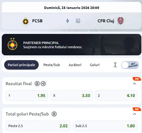 Cote pariuri FCSB vs CFR Cluj la Betano