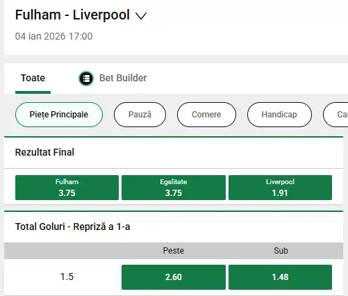 Liverpool, favorită la Unibet