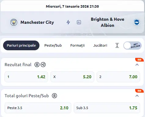Cote pariuri Manchester City - Brighton la Betano