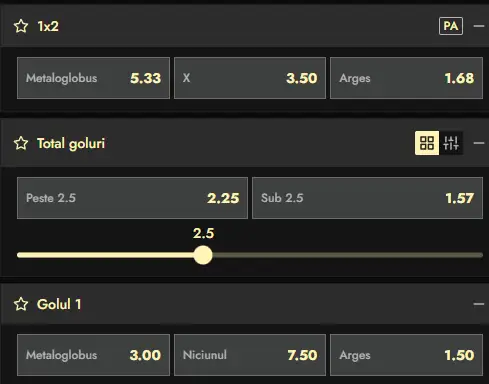 Cote pariuri Metaloglobus vs FC Argeș la Don
