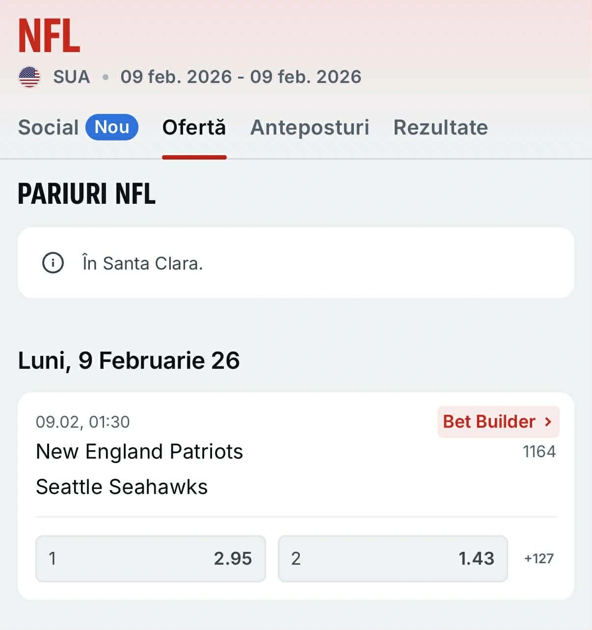 cote superbet super bowl 2026