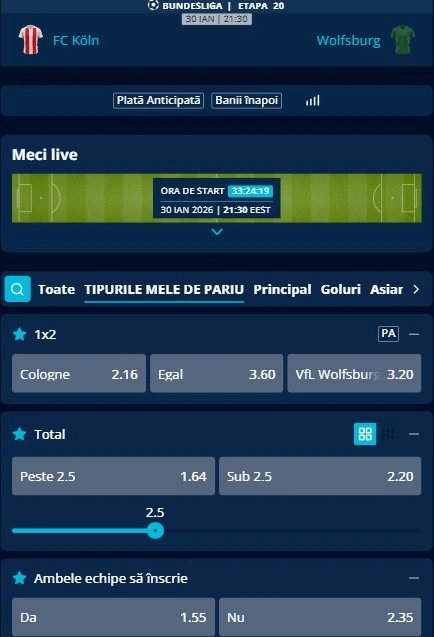 Cote pariuri FC Koln - Wolfsburg