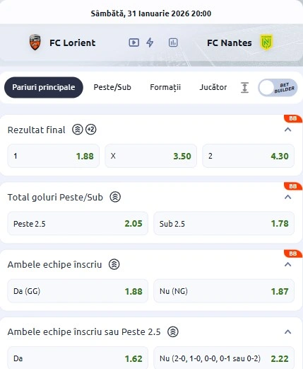 Cote pariuri FC Lorient - Nantes