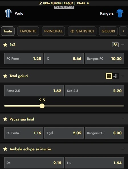 Cote pariuri FC Porto vs Rangers