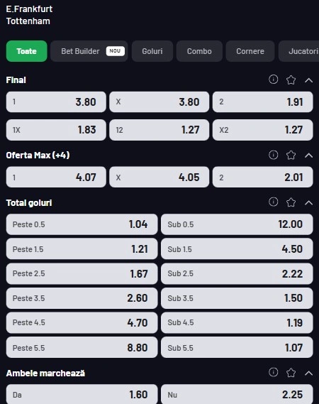 Cote pariuri Frankfurt - Tottenham