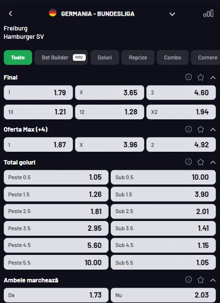 Cote pariuri Freiburg - Hamburger SV