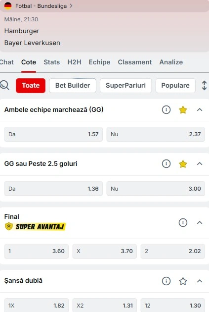 Cote pariuri Hamburger SV vs Leverkusen