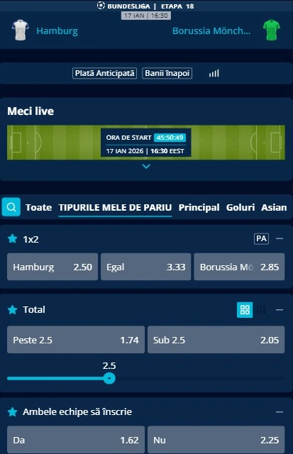 Cote pariuri Hamburger SV vs Monchengladbach