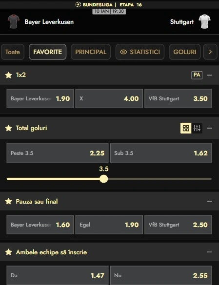 Cote pariuri Leverkusen vs Stuttgart
