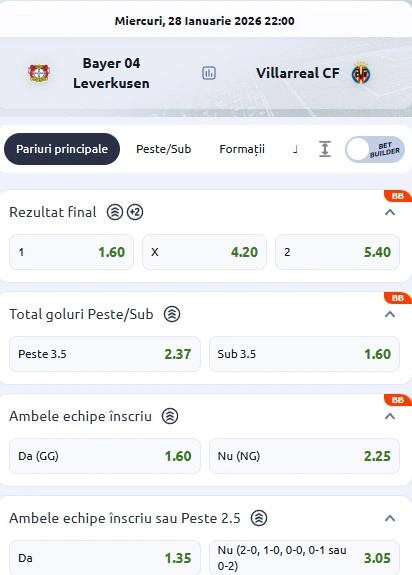 Cote pariuri Leverkusen vs Villarreal