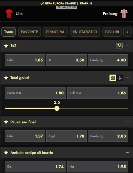 Cote pariuri Lille - Freiburg