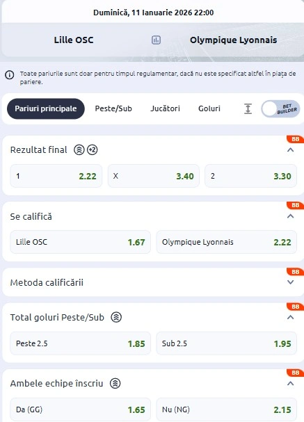 Cote pariuri Lille - Lyon