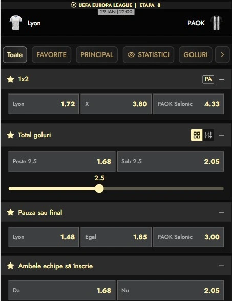 Cote pariuri Lyon vs PAOK