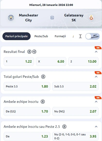 Cote pariuri Manchester City vs Galatasaray