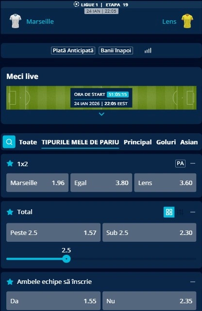 Cote pariuri Marseille vs Lens