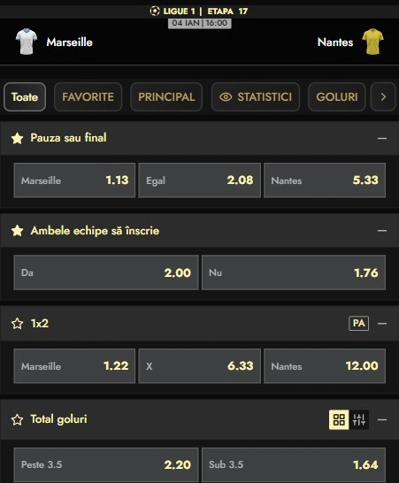 Cote pariuri Marseille vs Nantes