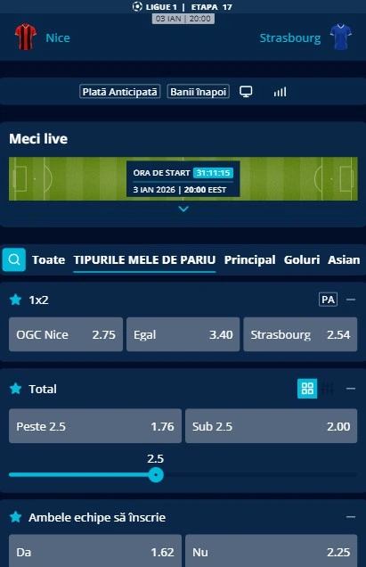 Cote pariuri Nice - Strasbourg