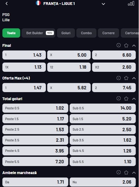Cote pariuri PSG - Lille