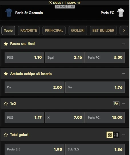 Cote pariuri PSG vs Paris FC