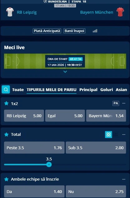 Cote pariuri RB Leipzig - Bayern