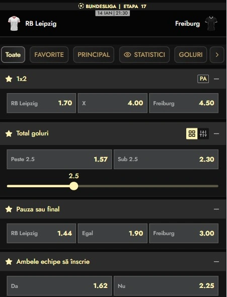 Cote pariuri RB Leipzig - Freiburg