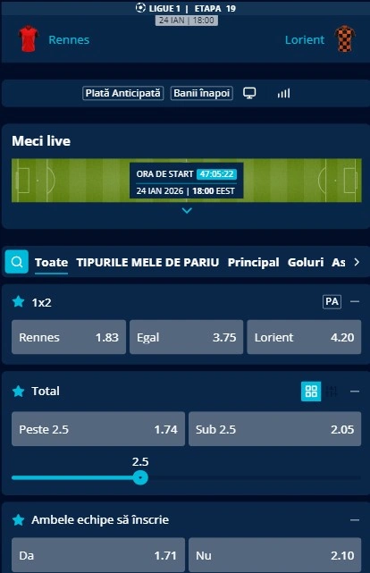 Cote pariuri Rennes vs FC Lorient