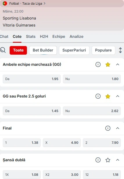 Cote pariuri Sporting - Guimaraes