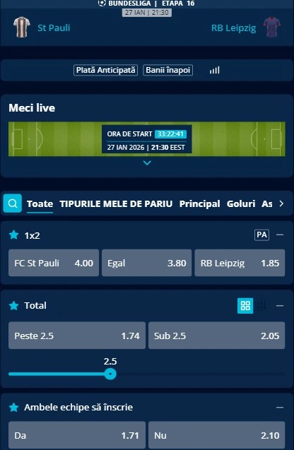 Cote pariuri St Pauli - RB Leipzig