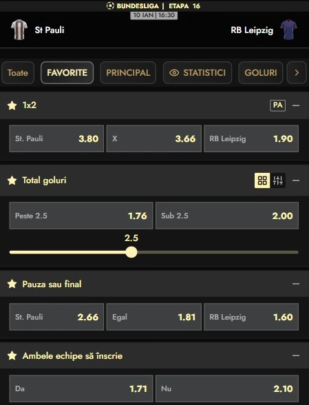 Cote pariuri St Pauli vs RB Leipzig