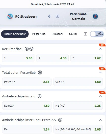 Cote pariuri Strasbourg - PSG