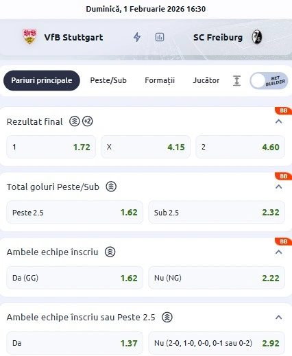 Cote pariuri Stuttgart vs Freiburg