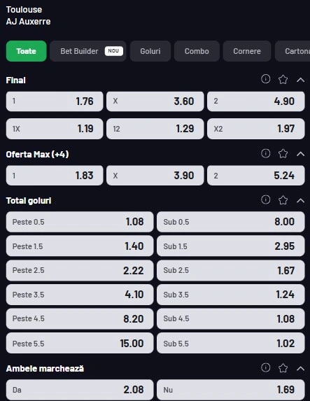 Cote pariuri Toulouse vs Auxerre