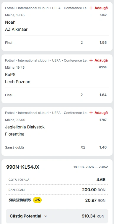 Biletul Zilei Superbet din 19 februarie 2026