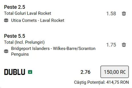 Biletul zilei Hochei 22 Februarie 2026