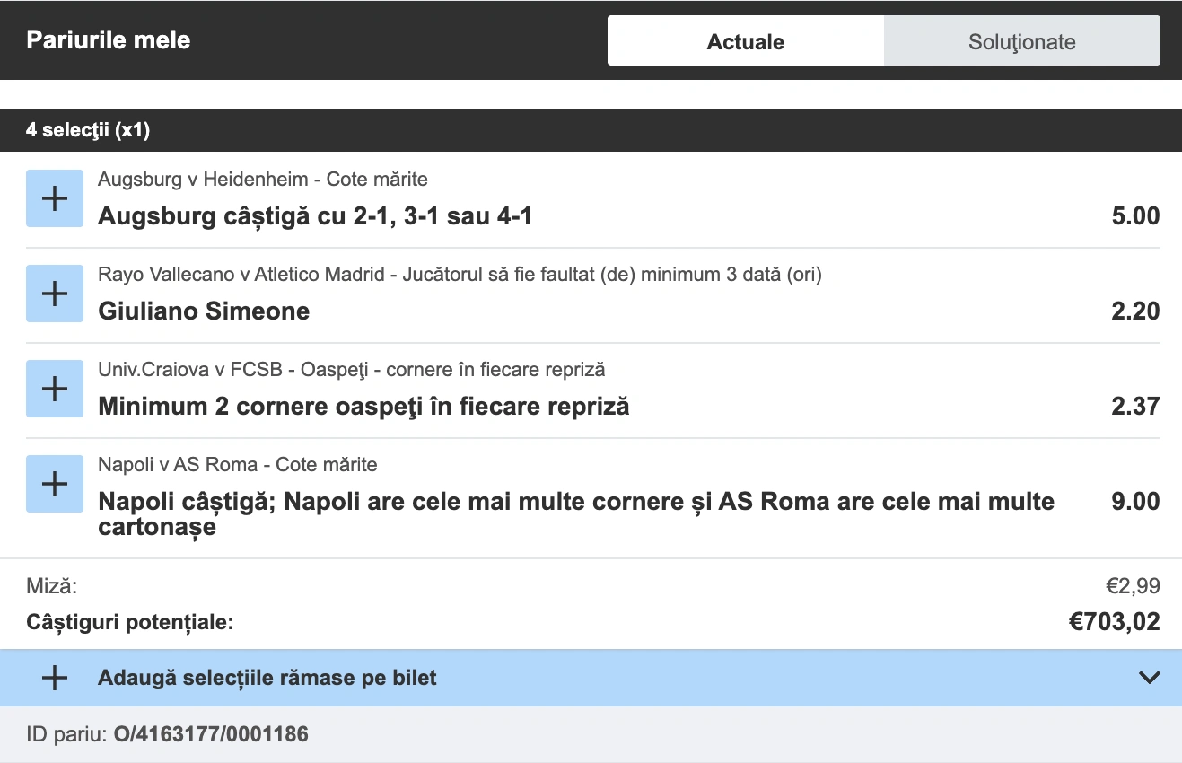 Biletul zilei din fotbal la Betfair, 15 februarie 2026. Cota 235 din 4 pariuri speciale