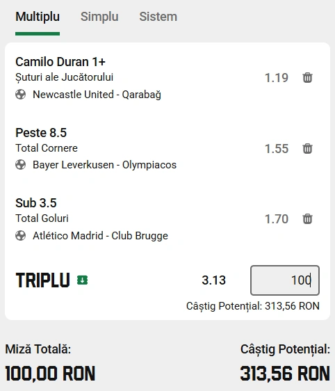 Biletul zilei la Unibet, 24 februarie 2026. Mizăm pe șuturi și goluri în Champions League