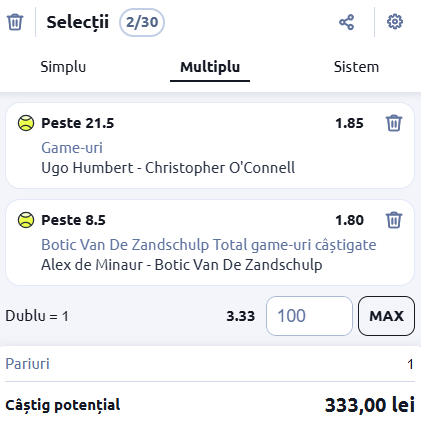 Biletul zilei tenis 13 februarie 2026