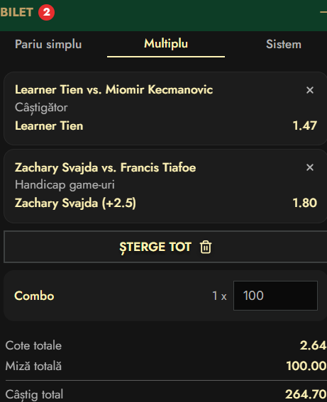 Biletul zilei tenis 19 februarie 2026