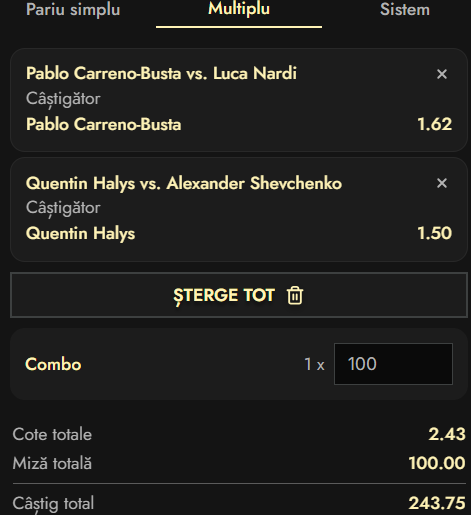 Biletul zilei tenis 22 februarie 2026