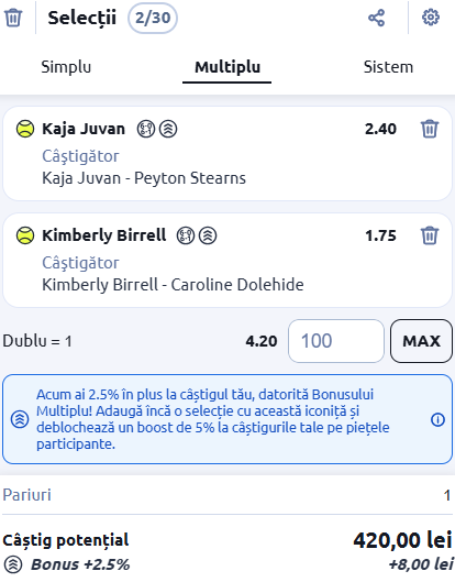 Biletul zilei tenis 26 februarie 2026