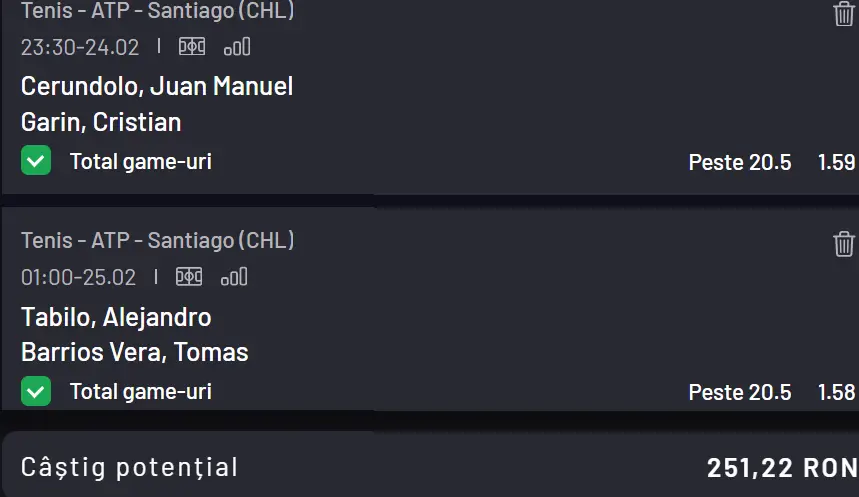 Cota 2 ATP la Maxbet - ”over„-urile la game-uri ne pot aduce din nou profit pe zgura roșie de la Santiago Open