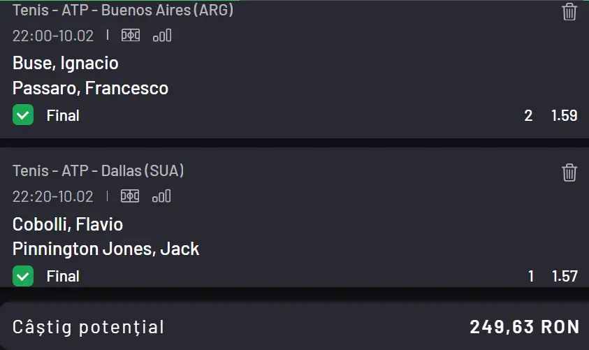 Cota 2 ATP pe italienii Passaro și Cobolli din 10 februarie 2026 la Maxbet