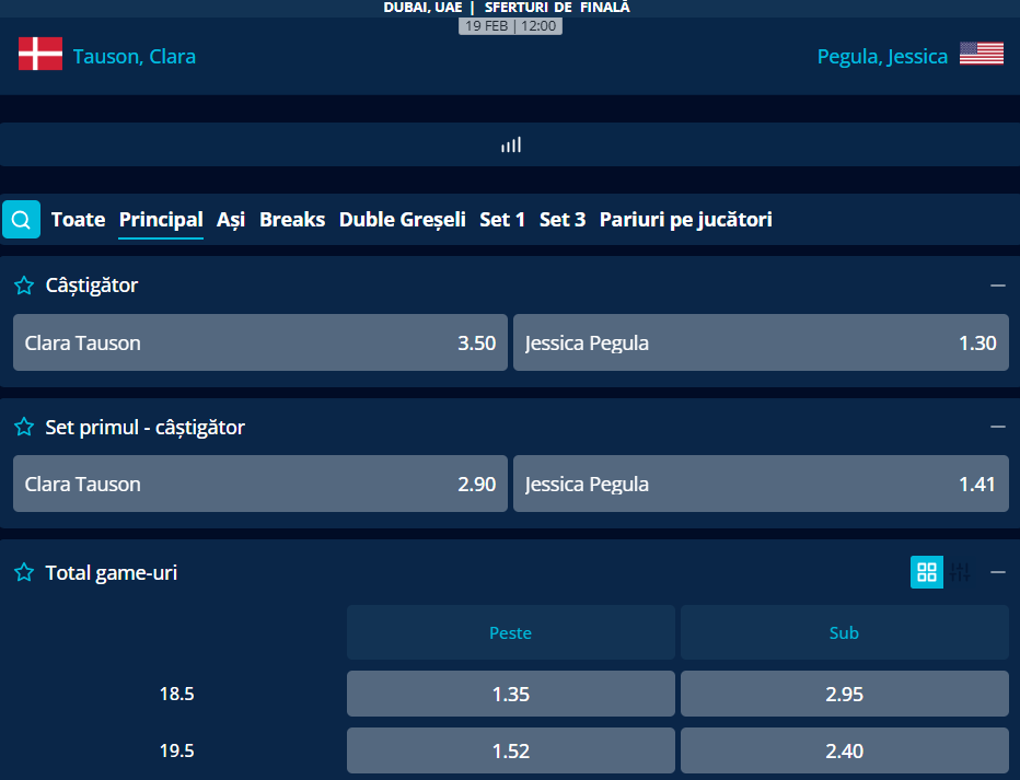 Cote Pariuri Clara Tauson vs Jessica Pegula