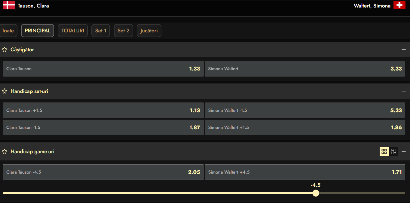 Cote Pariuri Clara Tauson vs Simona Waltert