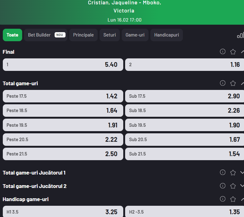 Cote Pariuri Jaqueline Cristian vs Victoria Mboko